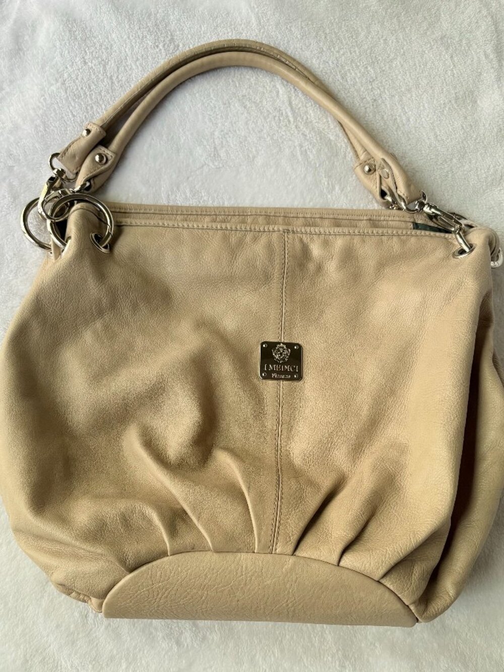 I Medici Firenze Italian Beige Leather Hobo Bag Made In Italy